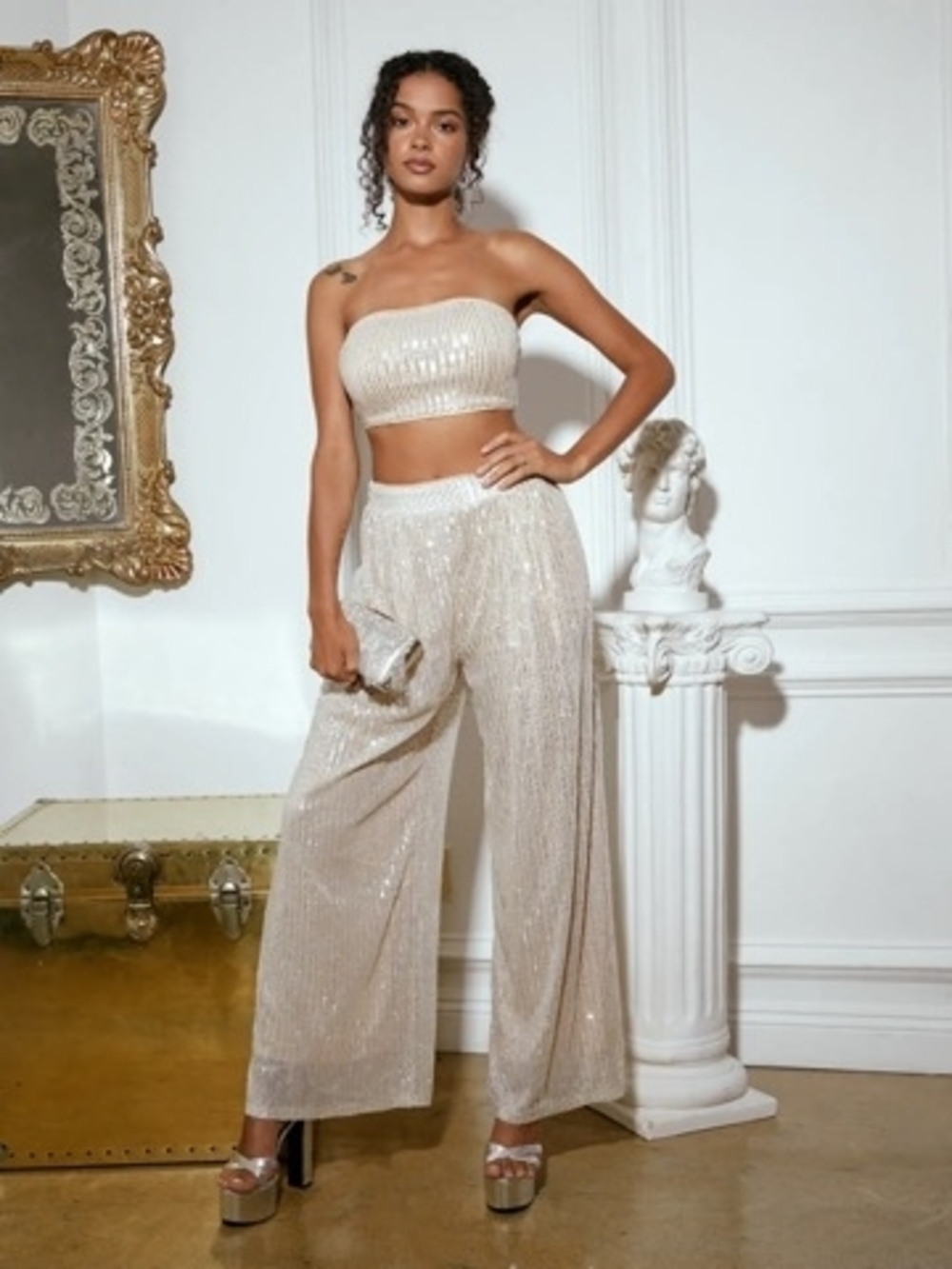 Cider Metallic Wide-Leg Pants in Champagne Gold Size XL NEW